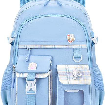 Bags for Girls: Large Capacity, Water-Resistant School Backpack- Blue