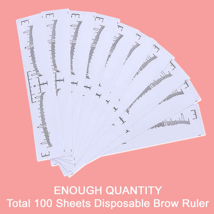 100 Pack Eyebrow Ruler, KINGMAS Disposable Brow Ruler Microblading Adhesive Eyebrow Sticker Stencil Guide Measuring Tool