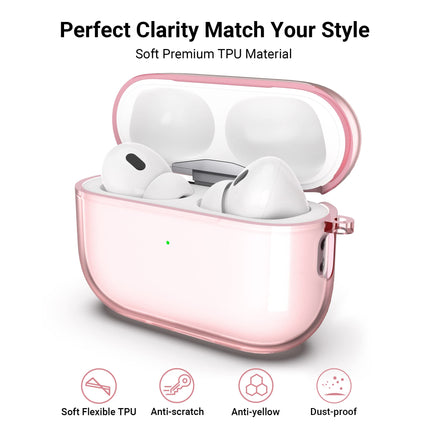 ULAK Compatible with Airpods Pro & AirPods Pro 2 Case, Design Soft TPU Airpods Pro 1st/2nd Generation Case Cover 2022/2019 with Ring Keychain Shockproof Protecitve Cover, Light Pink