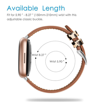 Fintie Bands Compatible with Fitbit Versa 4 / Fitbit Versa 3 / Sense 2 / Fitbit Sense, Genuine Leather Band Replacement Accessories Strap Wristband, Classic Leopard