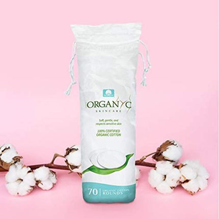 Organyc 100% Organic Cotton Rounds - Biodegradable, Chemical-Free for Sensitive Skin, 70 Count - Daily Beauty Care