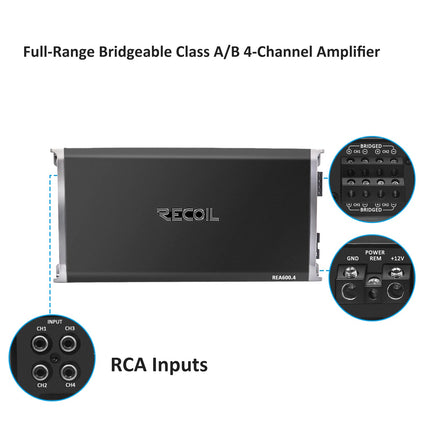 buy Recoil REA600.4 1040 Watts Full-Range Class A/B 4-Channel Car Audio Amplifier in India