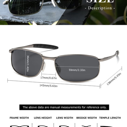 AEVOGUE Polarized Sunglasses For Men Rectangle Metal Frame Retro Sun Glasses AE0395 (Gray&Black, 59)