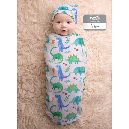 Itzy Ritzy Cocoon & Hat Swaddle Set, Cutie Cocoon Includes Name Announcement Card & Matching Jersey Knit Cocoon & Hat Set, Perfect for Newborn Photos, for Ages 0 to 3 Months, Dinosaur