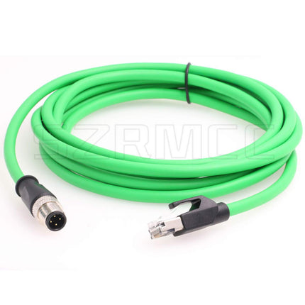 SZRMCC M12 Ethernet Cable D-Code 4 Pin Male to RJ45 Connector High Flex Cat5e Shielded Waterproof Network Cable for Industrial Camera Sensor (5m,Green)