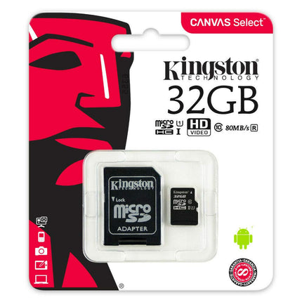 Kingston Canvas Select 32GB MicroSDHC Class 10 MicroSD Memory Card UHS-I 80MB/s R Flash Memory Card with Adapter (SDCS/32GB)