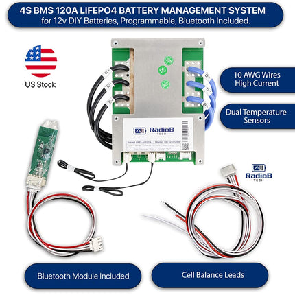 Buy RadioB Tech Smart BMS 4S 12V 120A Lifepo4 Lithium Battery Management PCB Protection Board with Balance Leads and Wireless Bluetooth Module in India.