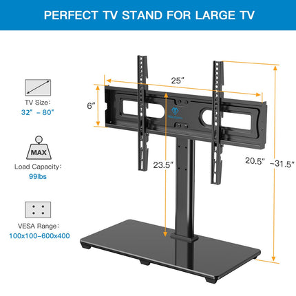 buy PERLESMITH Universal TV Stand Table Top TV Base for 32-80 inch LCD LED OLED 4K Flat Screen TVs-Height Adjustable TV Mount Stand with Tempered Glass Base, VESA 600x400mm, Holds up to 99lbs in india