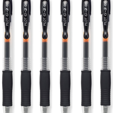 Pilot G2 Black Rollerball Pen, Retractable, Refillable, Extra Fine, 0.5mm Tip, 0.3mm Line, G2-5 (Pack of 6), SG_B00MBL5AMY_US