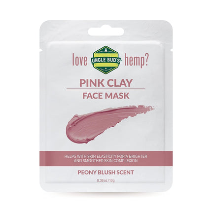 Uncle Bud’s Hemp 5-pack Hydrating Face Mask Kit contains 1 of each Hemp Aloe Soothing 1 Hemp Hydrating Pomegranate 1 Hemp Relax Me with Lavender, 1 Hemp Pink Clay, 1 Hemp Purifying Tea Tree