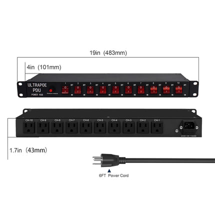 buy UltraPoE 10 Outlets 1U Rack Mount Power Strip, 100-240V/15A/1800 Joules, for Network Server Racks - Surge Protector, 6FT Power Cable, Rack Mount Power Strips with 10 Individual Switch in India