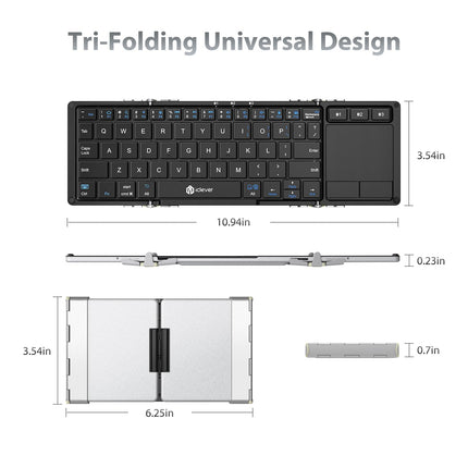 Buy iClever Foldable Bluetooth Keyboard, BK08 Folding Keyboard with Touchpad, Aluminum Build, USB-C Charging in India