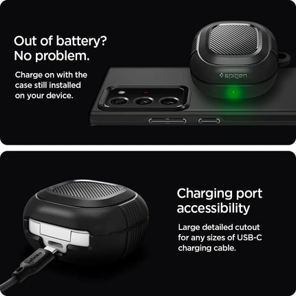 Spigen Rugged Armor Designed for Galaxy Buds FE (2023) / Galaxy Buds2 Pro (2022) / Buds 2 (2021) / Buds Pro (2021) / Buds Live (2020) Shockproof Protective Cover - Matte Black