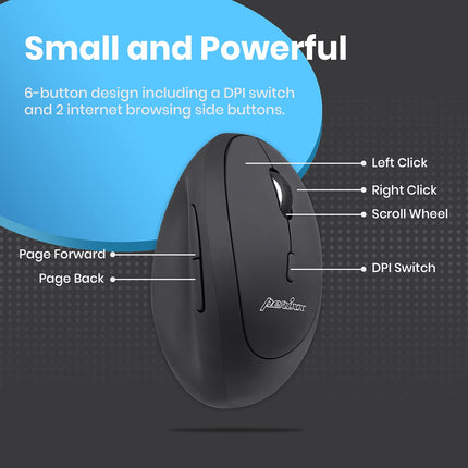 Perixx PERIMICE-719 Right-Handed Wireless Mini Vertical Mouse, 3 Level DPI