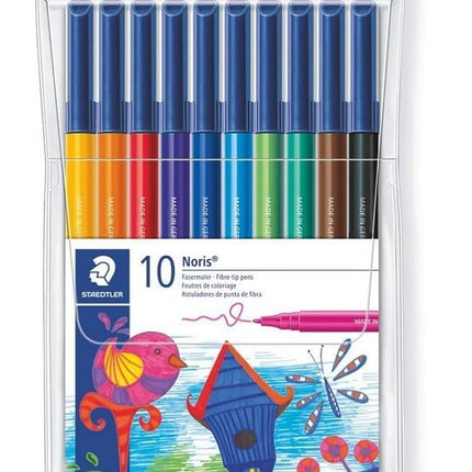 STAEDTLER Noris 326 WP10 Fibre Tip Pen in Wallet, Assorted Colours, Pack of 10