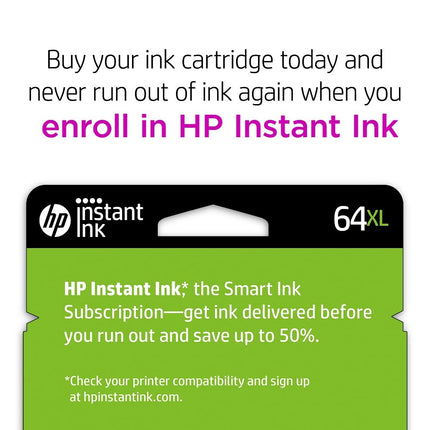 Buy HP 64XL Black High-yield Ink Cartridge | Works with HP ENVY Inspire 7950e; ENVY Photo 6200, 7100, 7800; Tango Series in India.