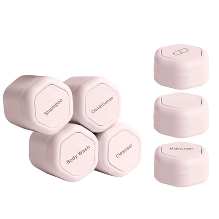 Cadence Travel Containers - Daily Routine Capsule Set - Magnetic Travel Capsules - For Shampoo, Conditioner, Body Wash, Pills, and More - 4 Flex Mediums (1.32oz) & 3 Flex Smalls (0.56oz) - Petal