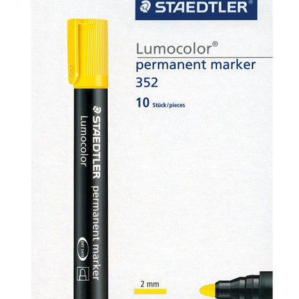STAEDTLER Lumocolor Bullet Tip Permanent Marker, Yellow, Pack of 10