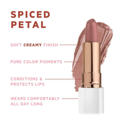 FLOWER BEAUTY Petal Pout Lipstick - Nourishing & Highly Pigmented Lip Color with Antioxidants, Matte Finish - Spiced Petal