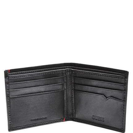 Guess Men's Leather Slim Bifold Wallet, Julian Black/Red, One Size