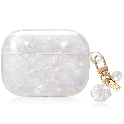 Cute AirPods Pro Case with Shell Pearl Keychain Bling Marble Design Hard TPU Cover Comparable with AirPod Pro Case for Girls and Womens