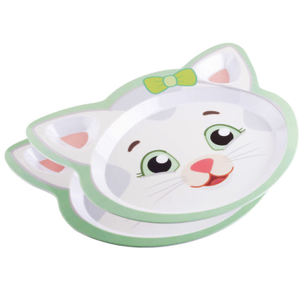 2 Daniel Tiger Mealtime Feeding Plates, Katerina Kitty Cat- Cute Compartment Dishes w/Deep Sides for Kids, Divided Sections for Healthy Eating Habits, BPA Free, Dishwasher Safe, Break Resistant