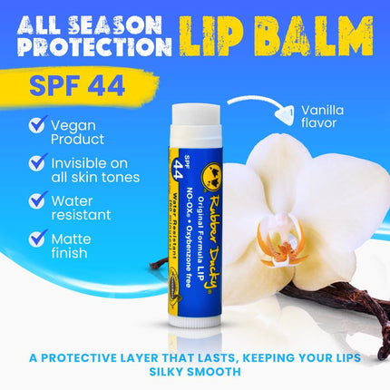Rubber Ducky SPF 44 Sunscreen Lip Balm | Reef Safe | Water-Resistant | Vegan | All Season - Broad Spectrum Spf Lip Care With Vitamin E | Untinted | Vanilla Flavor | .15 oz Each | 3 Pack
