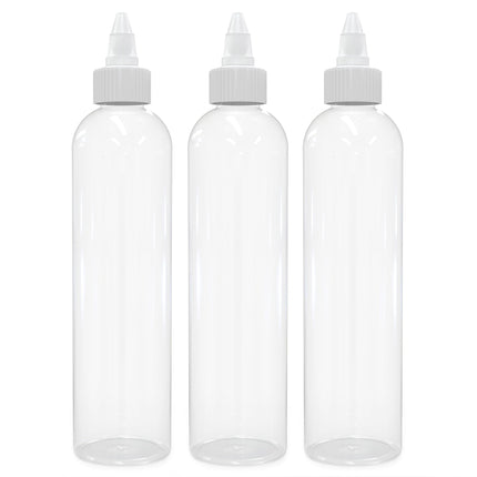 BRIGHTFROM Twist Top Applicator Bottles, 8 OZ Crystal Clear, Squeeze Empty Plastic Bottles, BPA-Free, PET, Refillable, Open/Close Nozzle - Multi Purpose (Pack of 3)