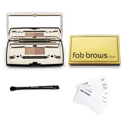 Fab Brows Duo Eyebrow Kit, Ultimate Brow Stencil Kit with Compact Powder Mirror and Eyebrow Shaper, Waterproof Eye Makeup Contour Palette Set for Eyebrow, Eyebrow Cosmetics, (Light/Medium Brown)