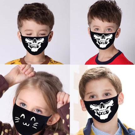 Tulips Lake Fingerless Skeleton Gloves and Skull Mask Glow in Dark Unisex Hand Riding Knit Gloves for Kids Children's Day Gift Face Mask Glove Set