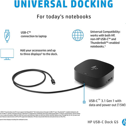 Buy HP USB-C Essential Dock G5 (1 SuperSpeed USB Type-C; 2 USB Type-A; 1 audio jack; 2 DisplayPort 1.4; 1 HDMI 2.0; 1 RJ-45; 2 SuperSpeed USB Type-A (charging)) Bundle with Dockztorm Dock in India.