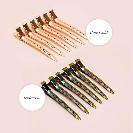 Kitsch Duck Billed Hair Clips for Styling - Metal Hair Clips for Women | Alligator Hair Clips | Hair Roller Clips & Hair Clips for Makeup | Hair Styling Clips for Hair Sectioning, 6pcs (Rose Gold)