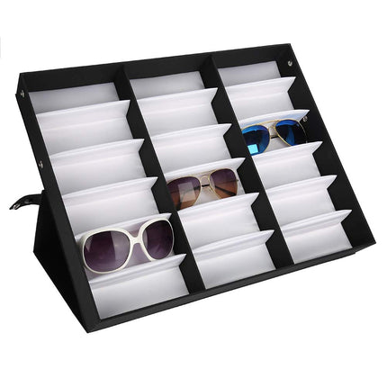 Eyewear Storage Box 18 Slot Eyeglass Sunglasses Glasses Storage Display Grid Stand Case Box Holder PU Leather Eyewear Sunglasses Box