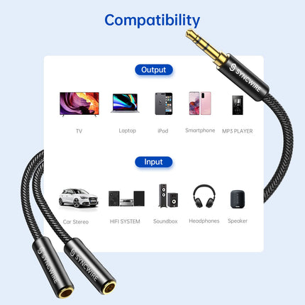 buy Syncwire Headphone Splitter, Nylon-Braided Extension Cable Audio Stereo Y Splitter (Hi-Fi Sound), 3.5mm Male to 2 Female Aux Cord for Phone, Headset, Tablets, MP3 Players, PCs, and More in India