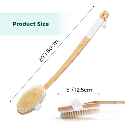Back Scrubber for Shower - Exfoliating Body Scrubber - 20" Long Handle - Natural Boar Bristle Shower Scrubber & Body Brush for Showering - Ideal Bath Brush for Men and Women by Rengöra