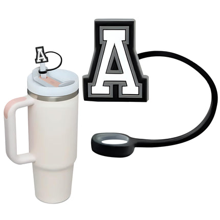 Letter Initial Silicone Straw Cover Topper Cap for Stanley Cup (Fits 30oz & 40oz) Personalized Name ID Identification Charm Accessories Fits 10mm Stanley Straw Tumbler (White, Letter A)