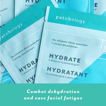 Patchology "Hydrate FlashMasque" Facial Sheet Mask w/Hyaluronic Acid - Men & Women Face Masks Skincare Sheet for Moisturizing and Hydrating Skin in 5 Minutes - Best Face Sheets Moisturizer (4 Count)