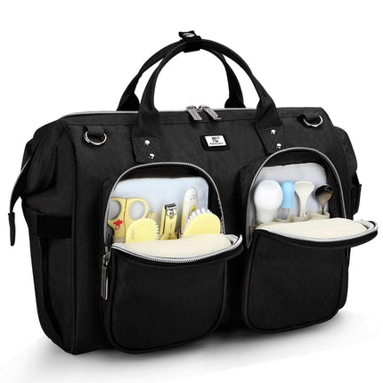 Pomelo Best Multifunctional Diaper Bag Totes with Changing Pad & Stroller Straps, Large Portable Newborn Baby Bags, Unisex and Stylish Travel Diaper Backpacks for Mom and Dad, Black