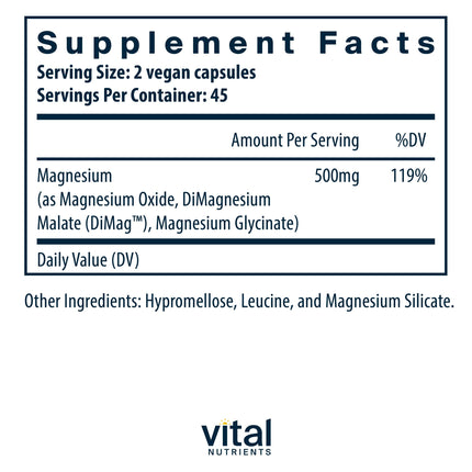 Vital Nutrients Triple Magnesium Complex | Magnesium Glycinate, Malate & Oxide | Vegan Supplement to Support Stress, Bones, Teeth and Muscles* | Gluten, Dairy and Soy Free | 250mg | 90 Capsules