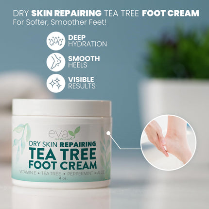 Tea Tree Foot Cream - Soothing Foot Cream for Dry Cracked Feet With Tea Tree Oil, Peppermint, Menthol and Spearmint - Eliminate Odor - Intense Moisturizing Foot Cream For Dry Cracked Heels (4oz)
