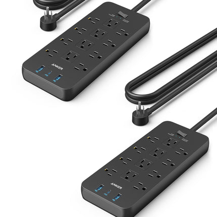 2 Pack Surge Protector Power Strip (2100J), Anker 12 Outlets with 1 USB C and 2 USB Ports for iPhone 15/15 Plus/15 Pro/15 Pro Max, 5ft Extension Cord, Flat Plug, 20W for Home,Office,TUV Listed