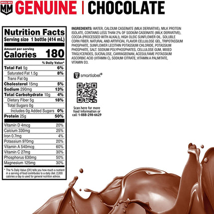 Buy Muscle Milk Genuine Protein Shake, Chocolate, 14 Fl Oz Bottle, 12 Pack, 25g Protein, Zero Sugar, in India