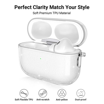 ULAK Compatible Airpods Pro 2/1 Case Clear Glitter, Design Soft TPU Airpods Pro 2nd Generation Case Cover 2022/2019 with Ring Keychain Shockproof Protecitve Cover for AirPods Pro, Shining Glitter