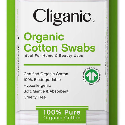 Cliganic Organic Cotton Swabs, 500 Count - 100% Pure Natural Cotton, Chlorine-Free Hypoallergenic, Soft, Gentle & Absorbent Buds