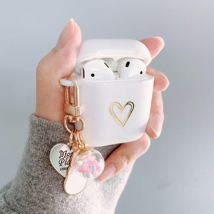 Ownest Compatible for AirPods Case Soft TPU with Gold Heart Pattern Cute Lucky Ball Keychain Shockproof Cover Case for Girls Woman Airpods 2 &1-White