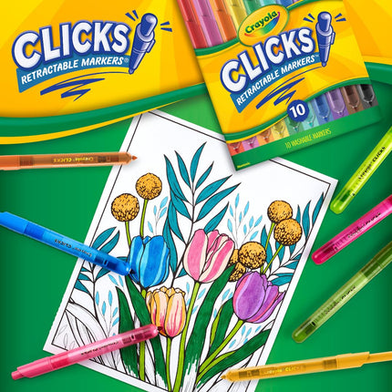 Crayola Clicks Retractable Tip Markers (10ct), Washable Art Marker Set, Coloring Markers for Kids, Easter Basket Stuffer, 3+