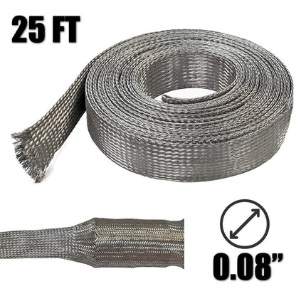 Electriduct 1/8" Tinned Copper Metal Braid Sleeving Flexible EMI RFI Shielding Wire Mesh (0.08" Diameter) - 25 Feet