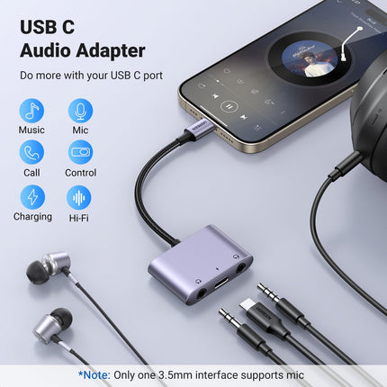 UGREEN USB C to 3.5mm Audio Adapter 3 in 1 Charger and Headphone Splitter USB C to Aux Dual Headphone Jack with PD 60W Fast Charge Cable for iPhone 15 Pro Max, Galaxy S24/23 Ultra, Pixel 8, iPad Pro