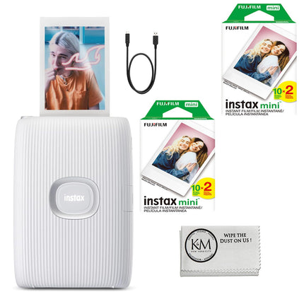 buy Fujifilm INSTAX Mini Link 2 Smartphone Printer | Clay White Bundle with INSTAX Mini Instant Film | 40 Exposures + Microfiber Cleaning Cloth in India