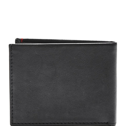 Guess Men's Leather Slim Bifold Wallet, Julian Black/Red, One Size